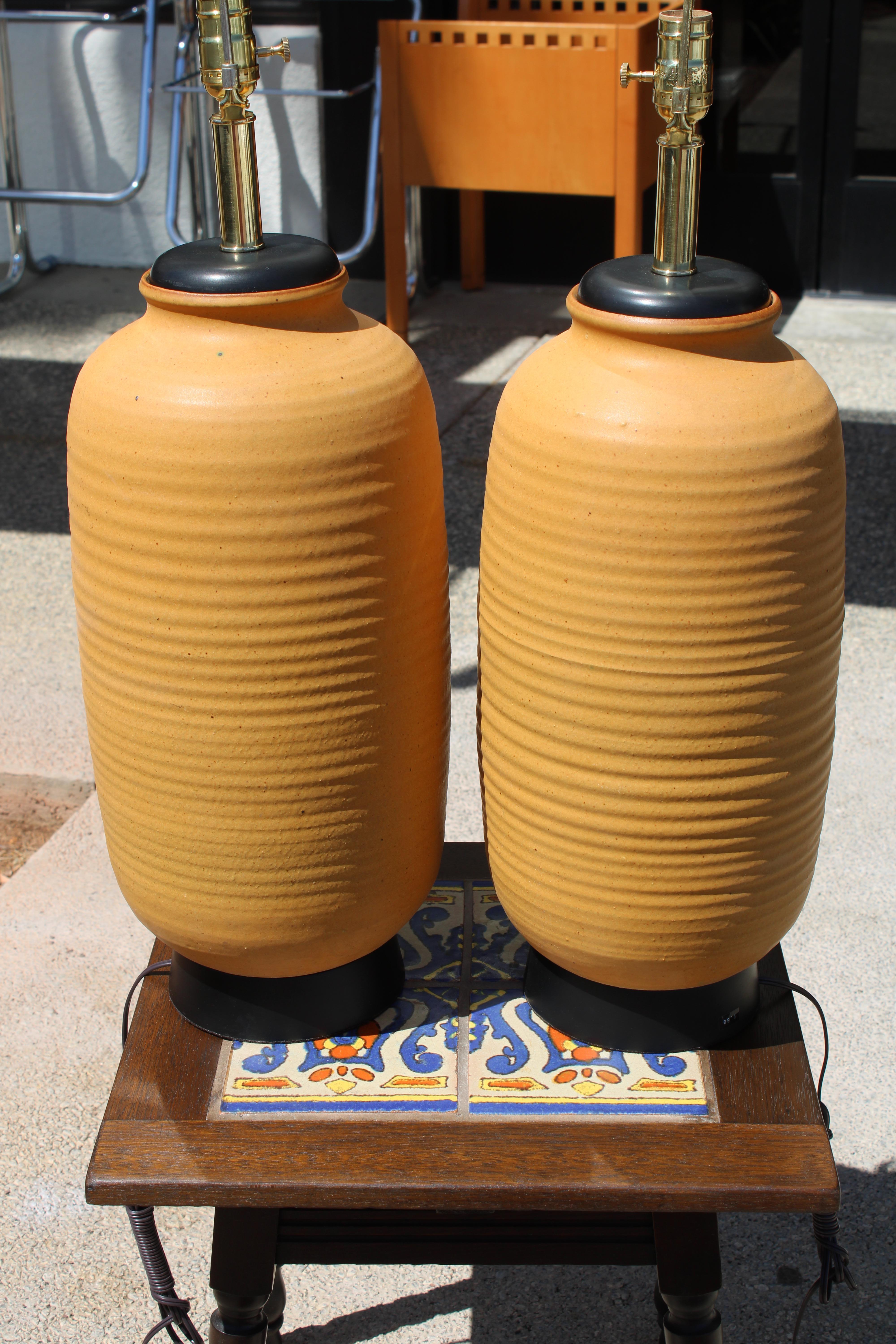 American Pair of Ceramic Lamps by Bob Kinzie