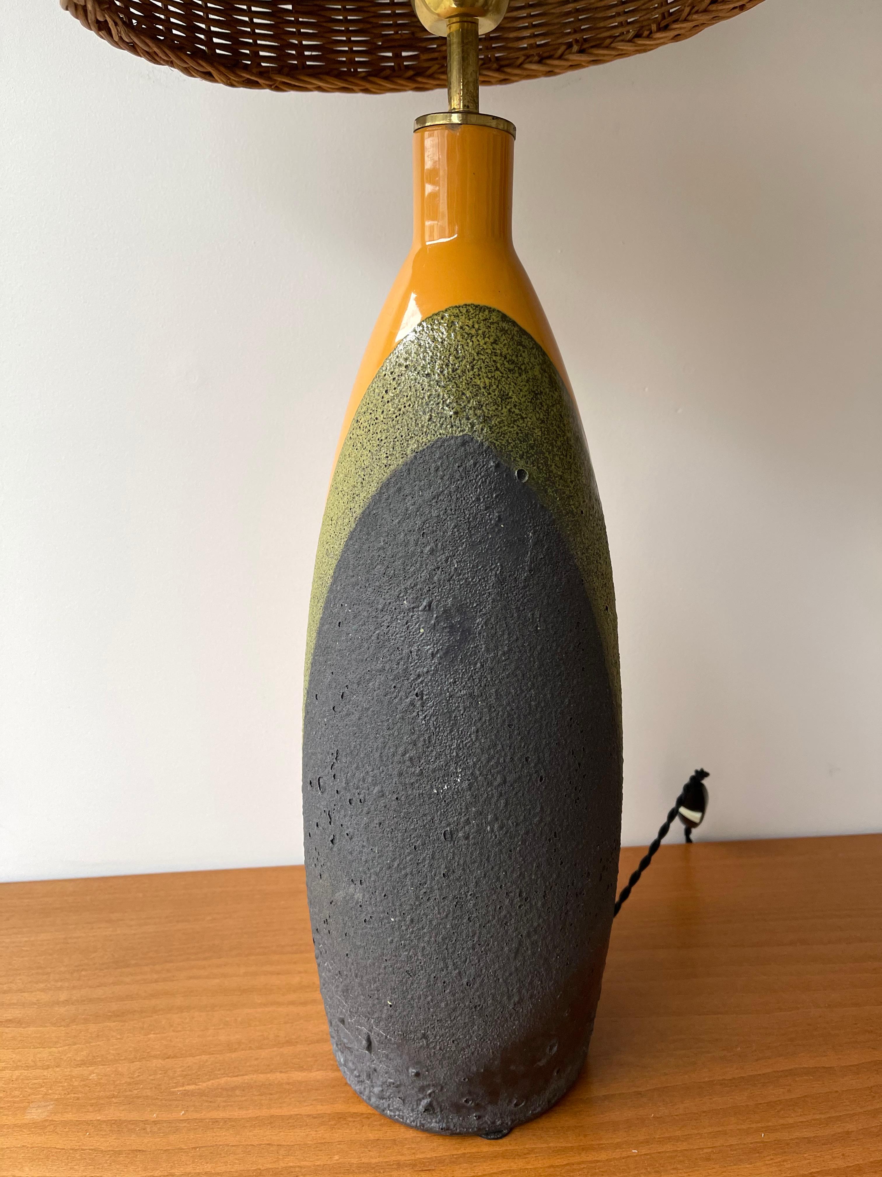 Brass Pair of Ceramic Lamps by Ettore Sottsass for Bitossi, Italy, 1960s