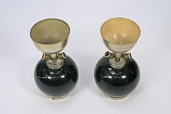 Art Deco Ceramic Lamps by Maison Jansen, Black & Metal, France, 1940