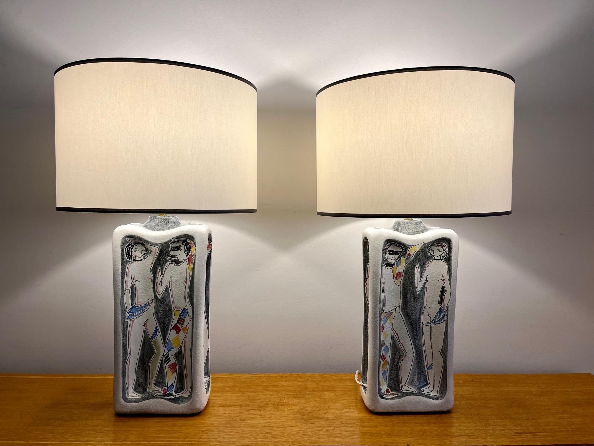 Pair of glazed ceramic lamps with 