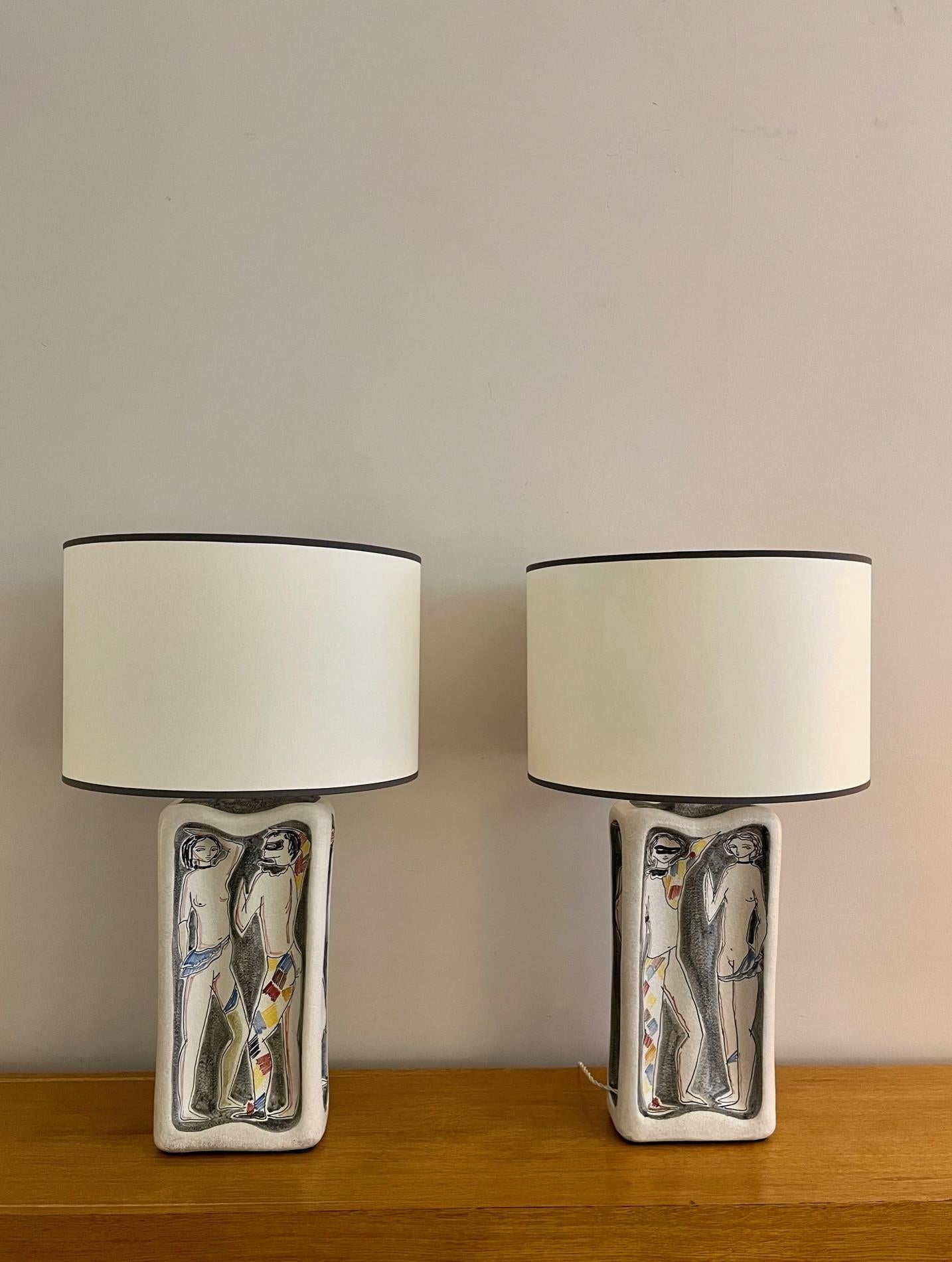 Mid-Century Modern Pair of Ceramic Lamps by Marcello Fantoni, Italy, 1950s
