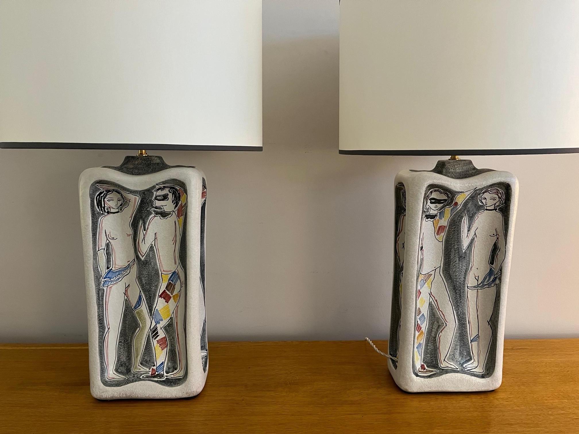 Italian Pair of Ceramic Lamps by Marcello Fantoni, Italy, 1950s