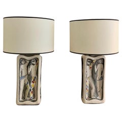 Pair of Ceramic Lamps by Marcello Fantoni, Italy, 1950s