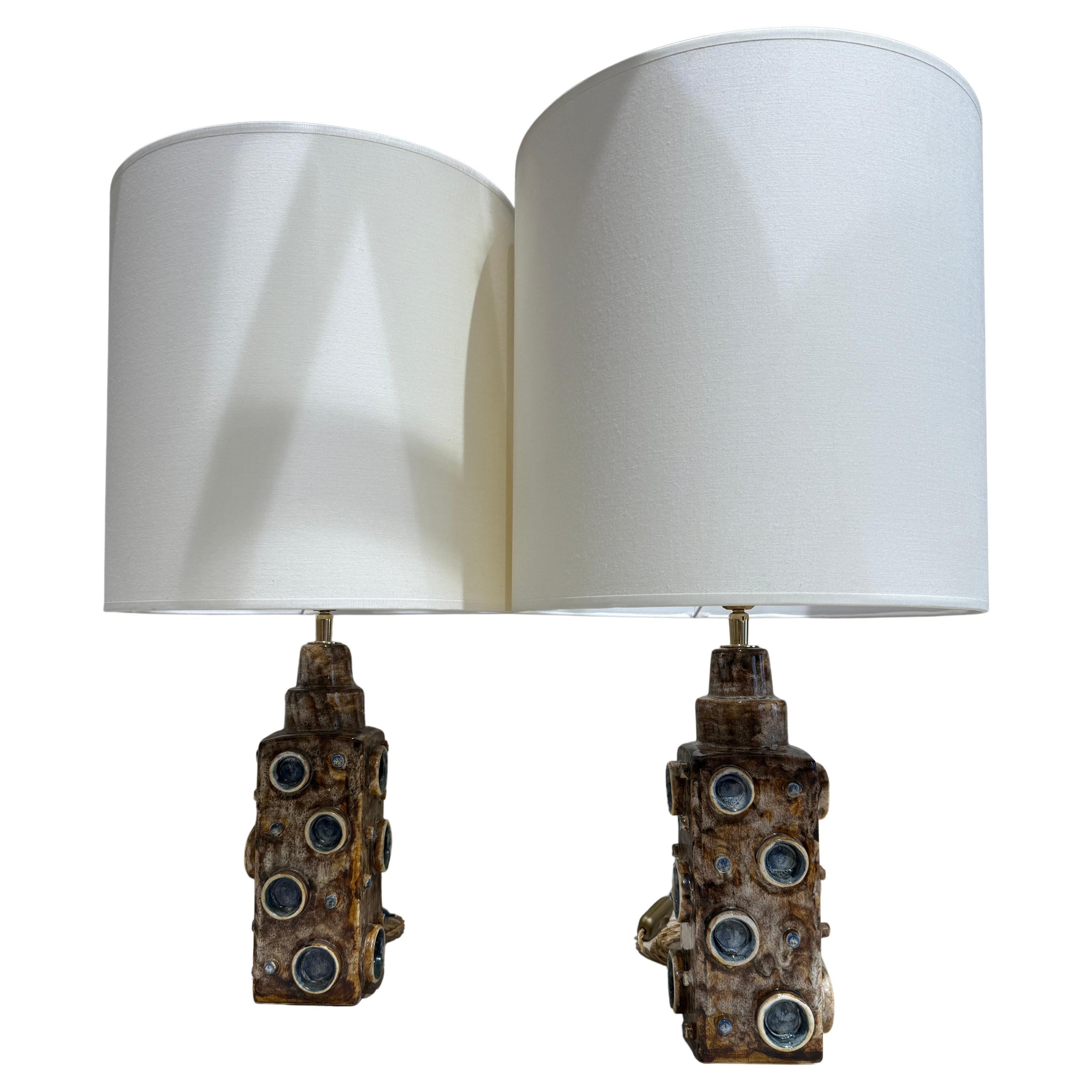 Paire de lampes en céramique de PM Keramik Danemark 1970