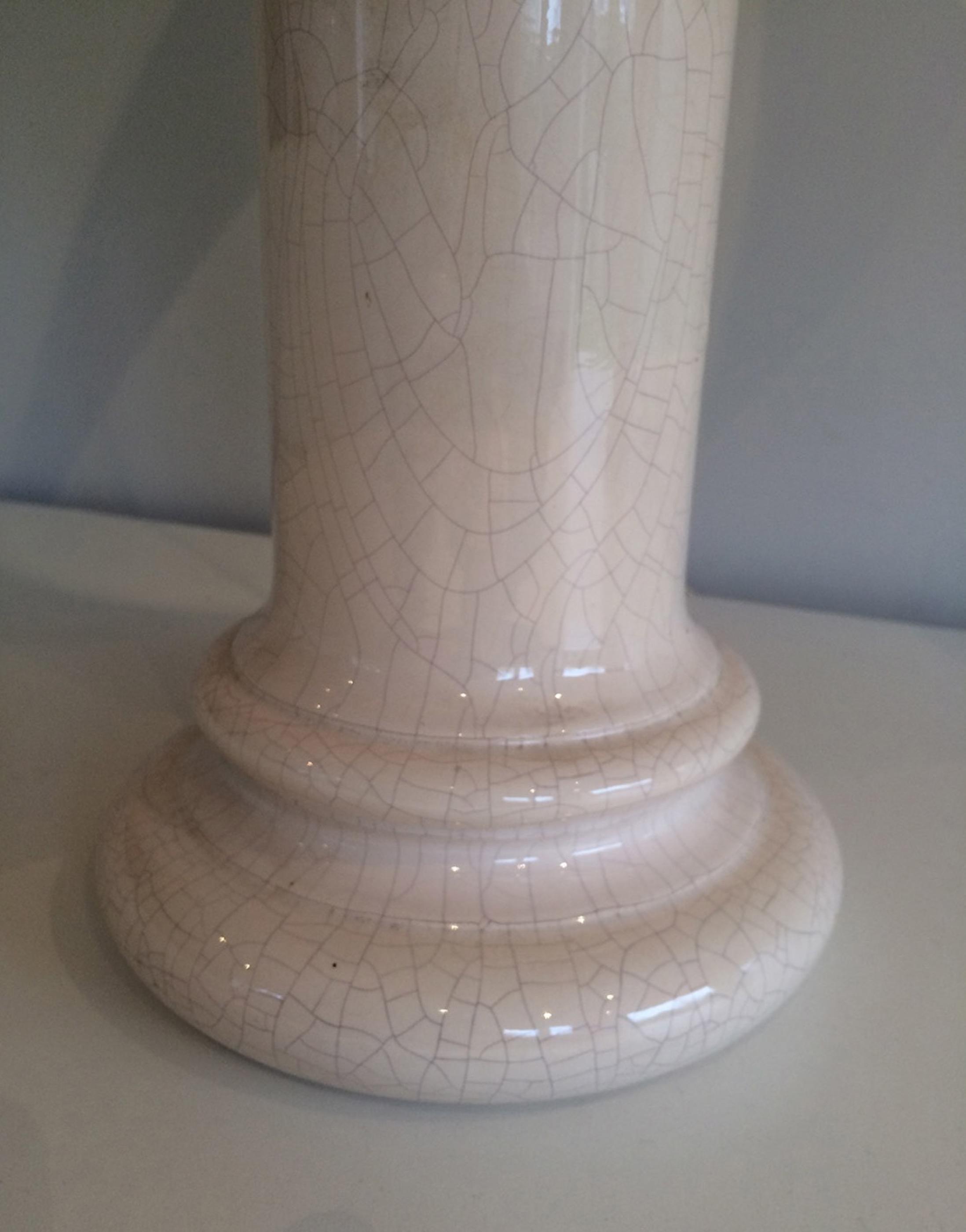 Pair of White Cracked Ceramic Lamps, circa 1970 For Sale 3