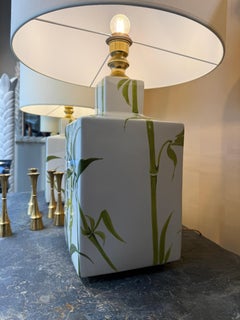Pair of ceramic lamps circa 1970 with green bamboo decoration