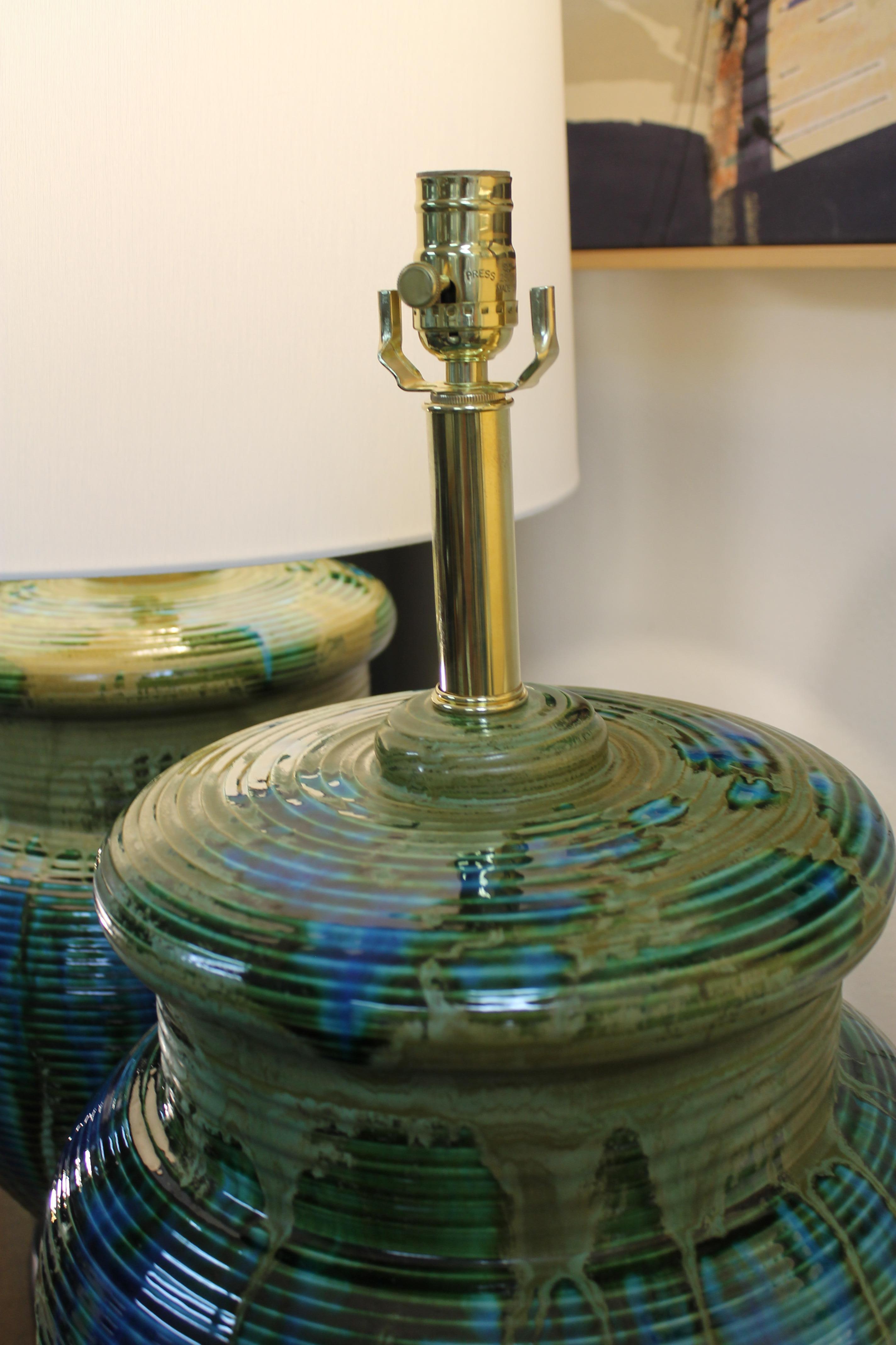 Late 20th Century Pair of Multi Color Ceramic Lamps