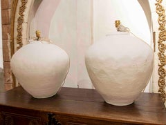 Pair of Ceramic Lamps Made from White Painted Vases