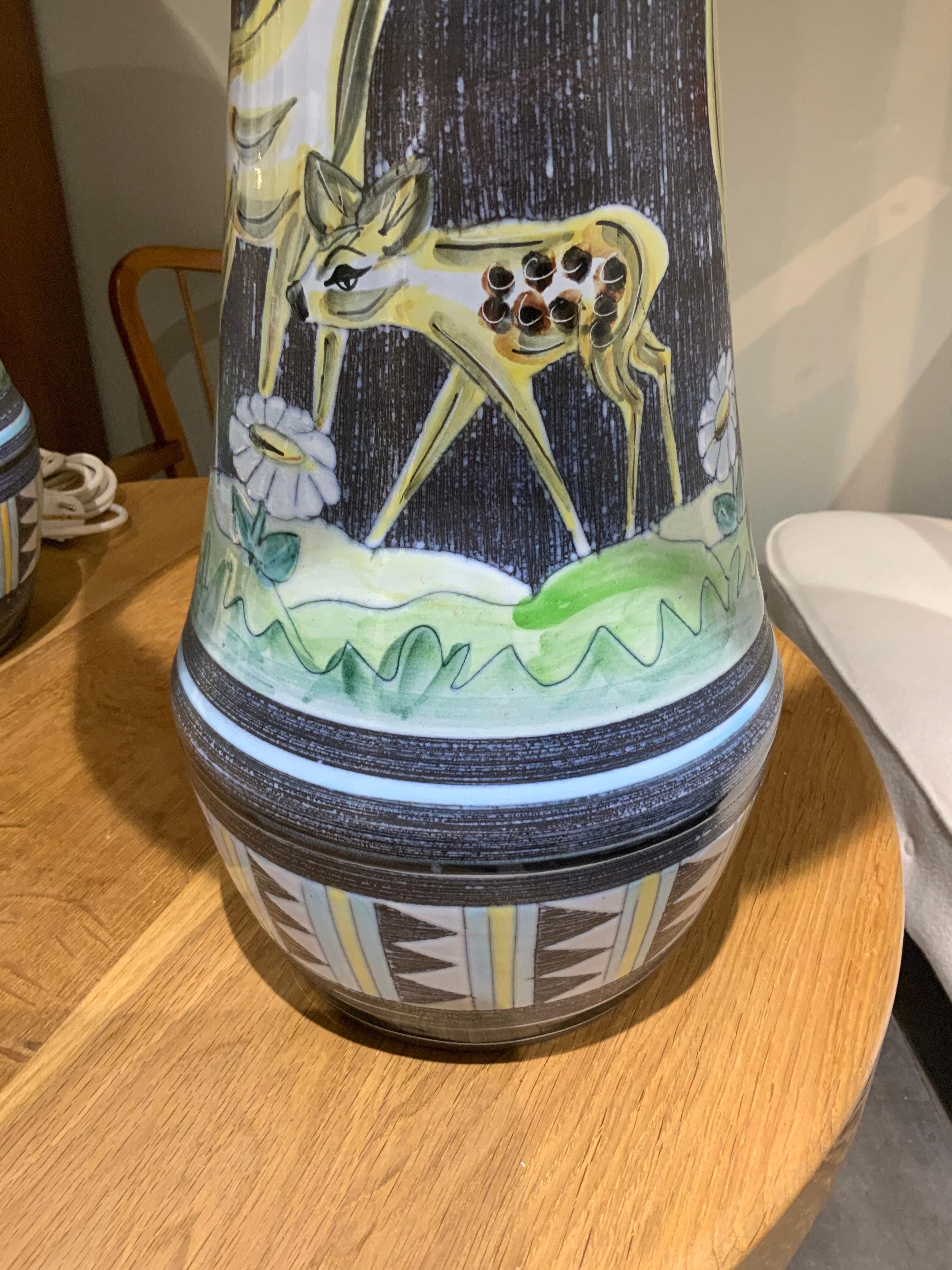 Rare and impressive pair of ceramic lamp by Nila Keramik Sweden circa 1960
Hand made they have small differences in color

Base alone is 60 cm excluding socket 