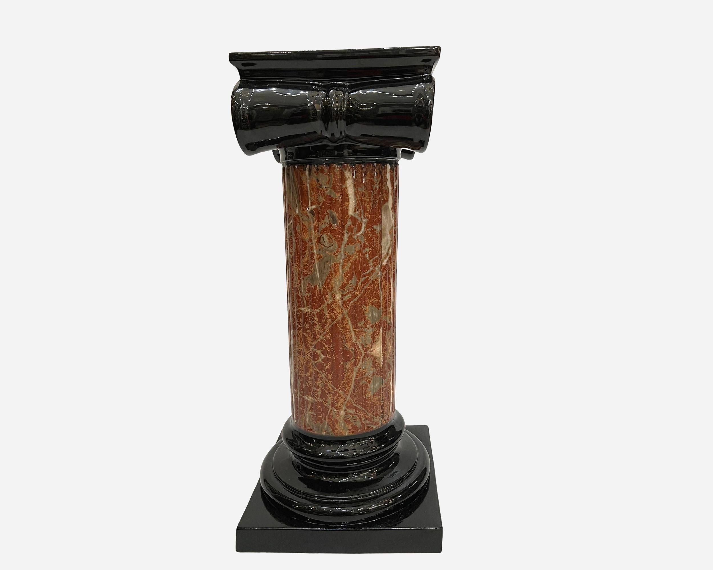 Enameled Pair of ceramic lamps on columns, attributed to Tommaso Barbi, Italy, circa 1980 For Sale