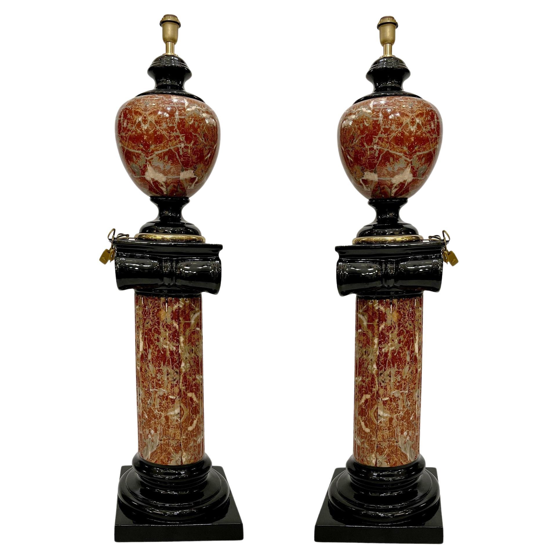 Pair of ceramic lamps on columns, attributed to Tommaso Barbi, Italy, circa 1980 For Sale