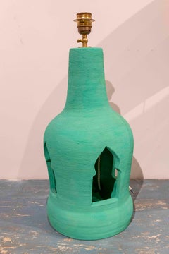 Pair of Ceramic Lamps Painted in Green Colour