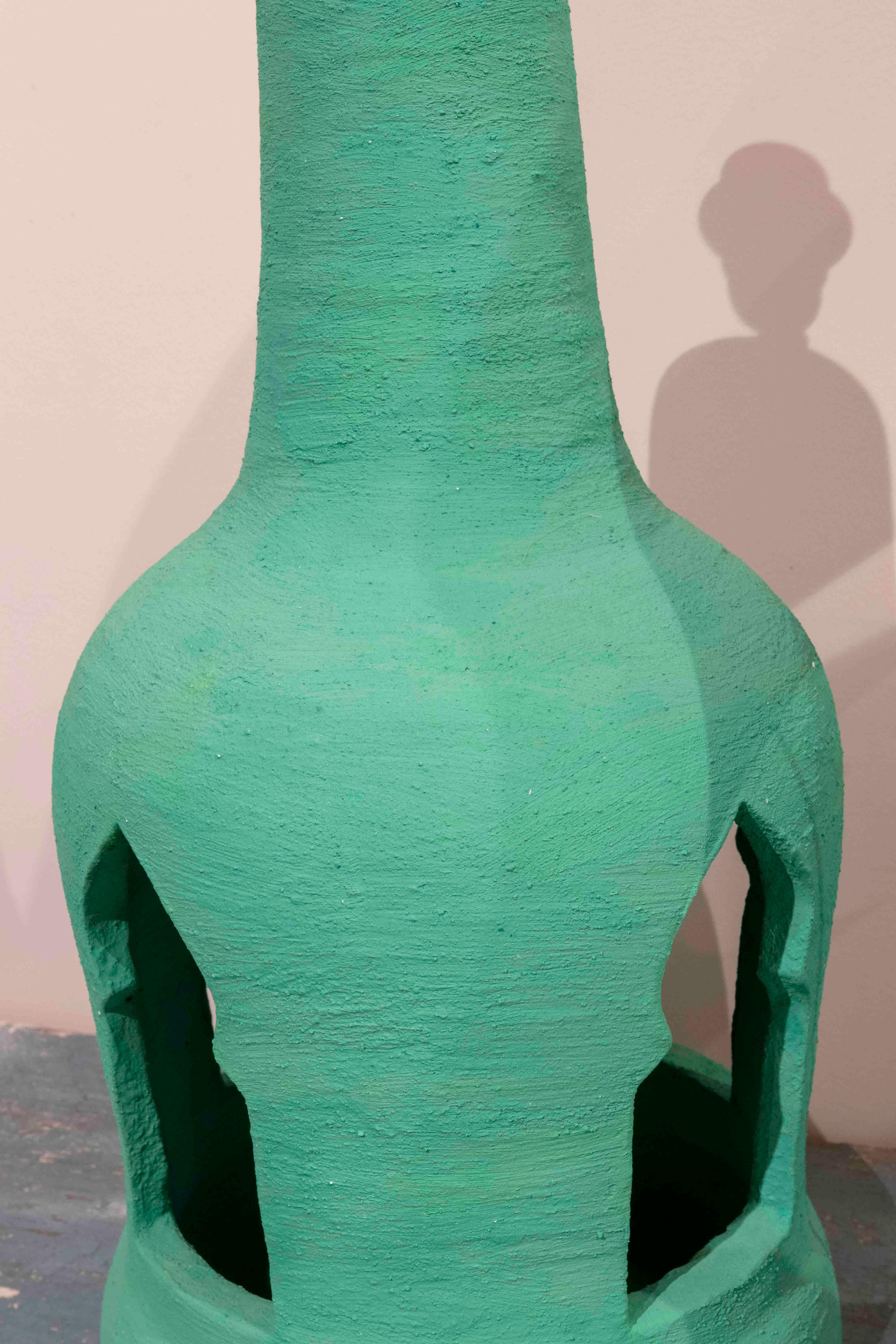 XXIe siècle et contemporain Paire de lampes en céramique peintes en couleur verte en vente