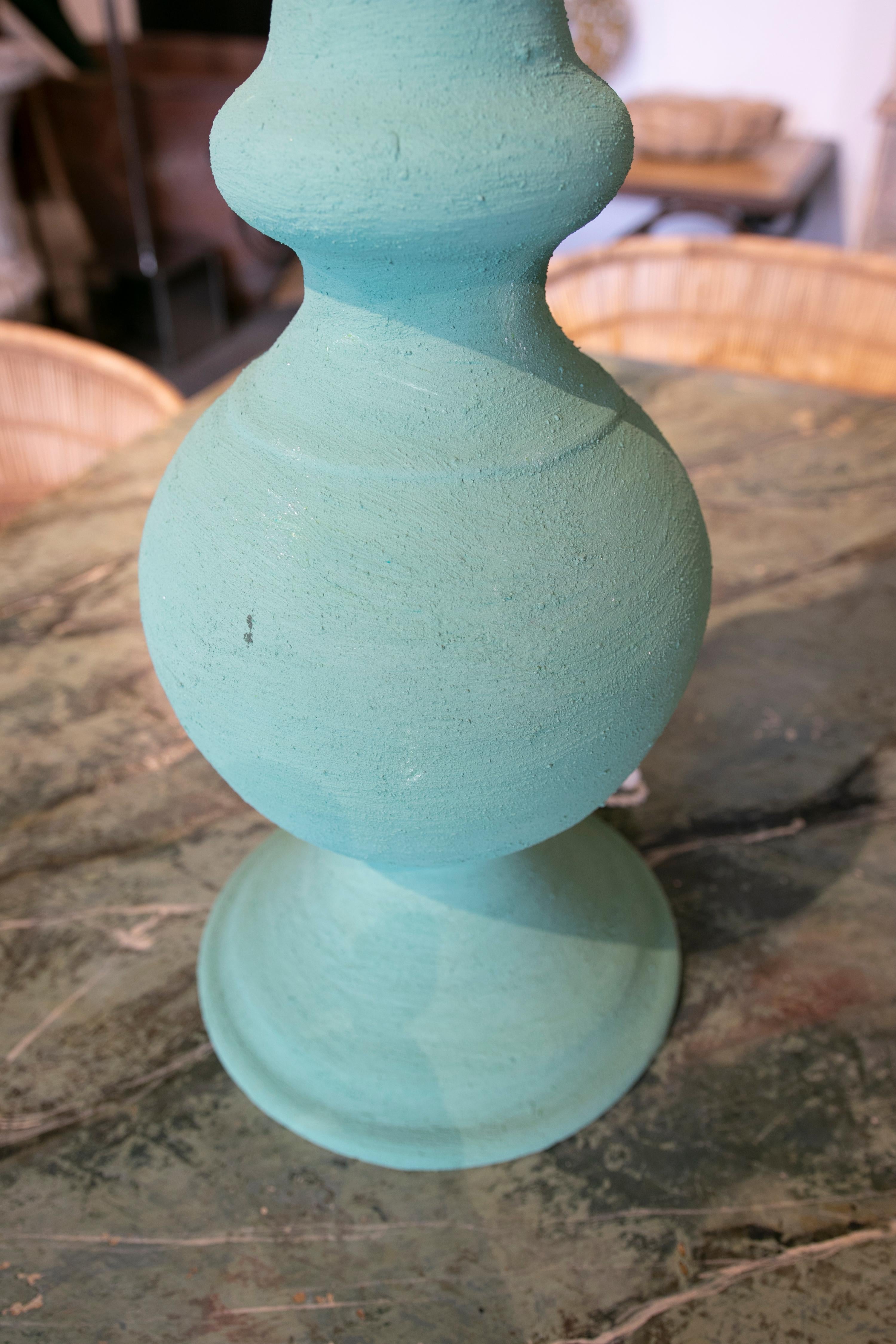 Pair of Ceramic Lamps Painted in Green Colors For Sale 4