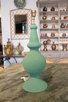 Pair of Ceramic Lamps Painted in Green Colors