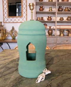 Pair of Ceramic Lamps Painted in Green Colors