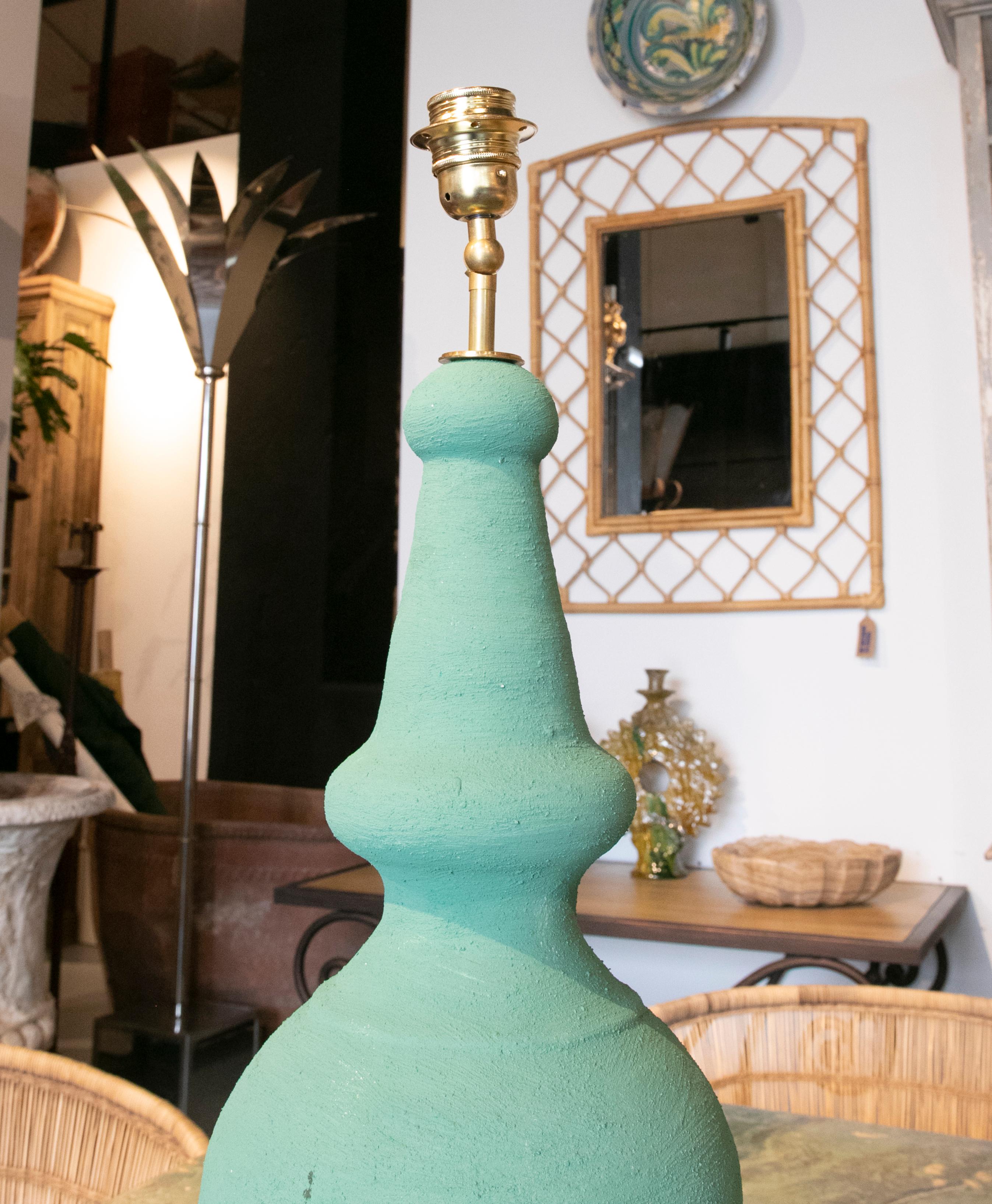 Pair of Ceramic Lamps Painted in Green Colors In Good Condition For Sale In Marbella, ES