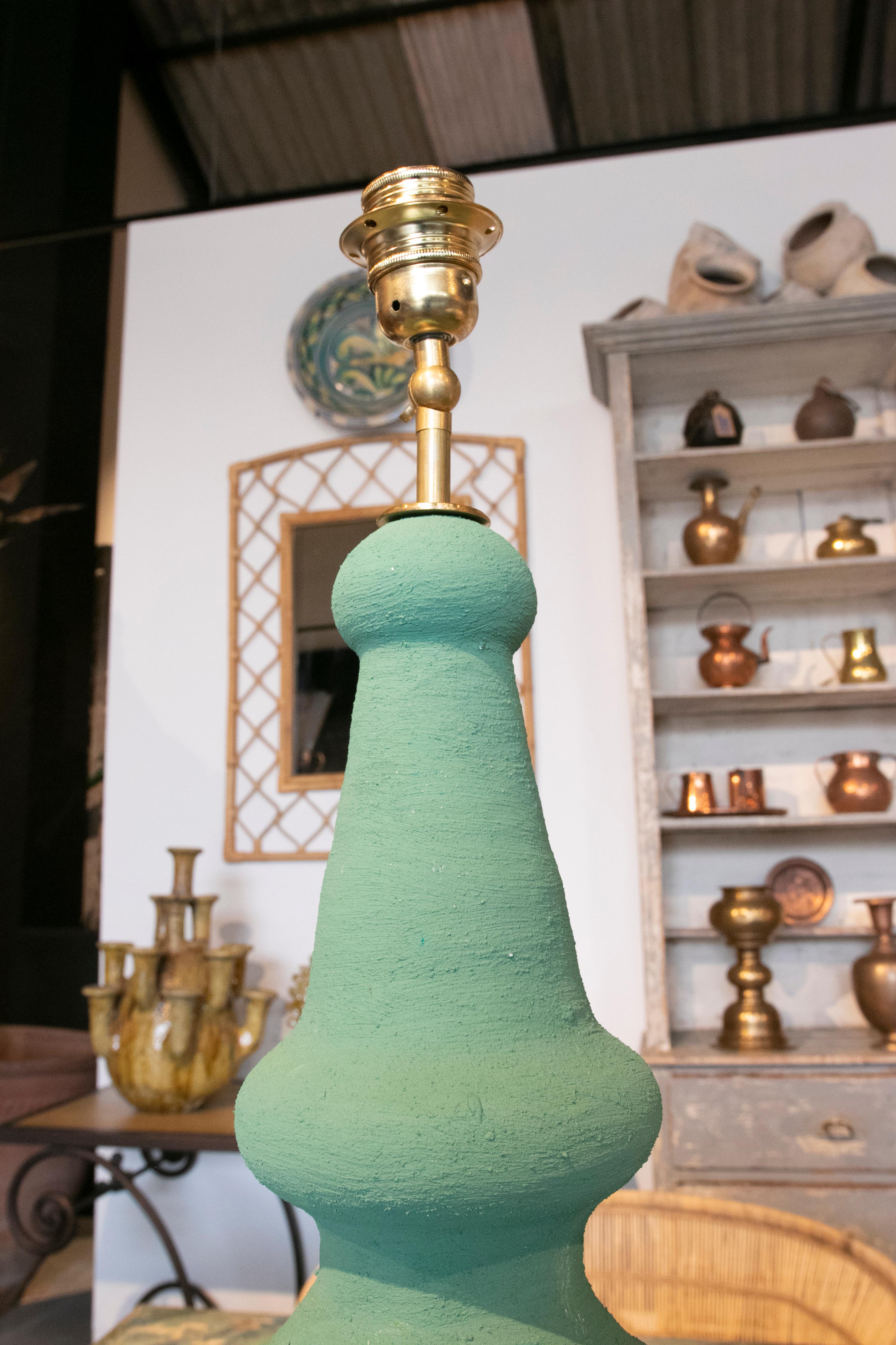 20th Century Pair of Ceramic Lamps Painted in Green Colors For Sale