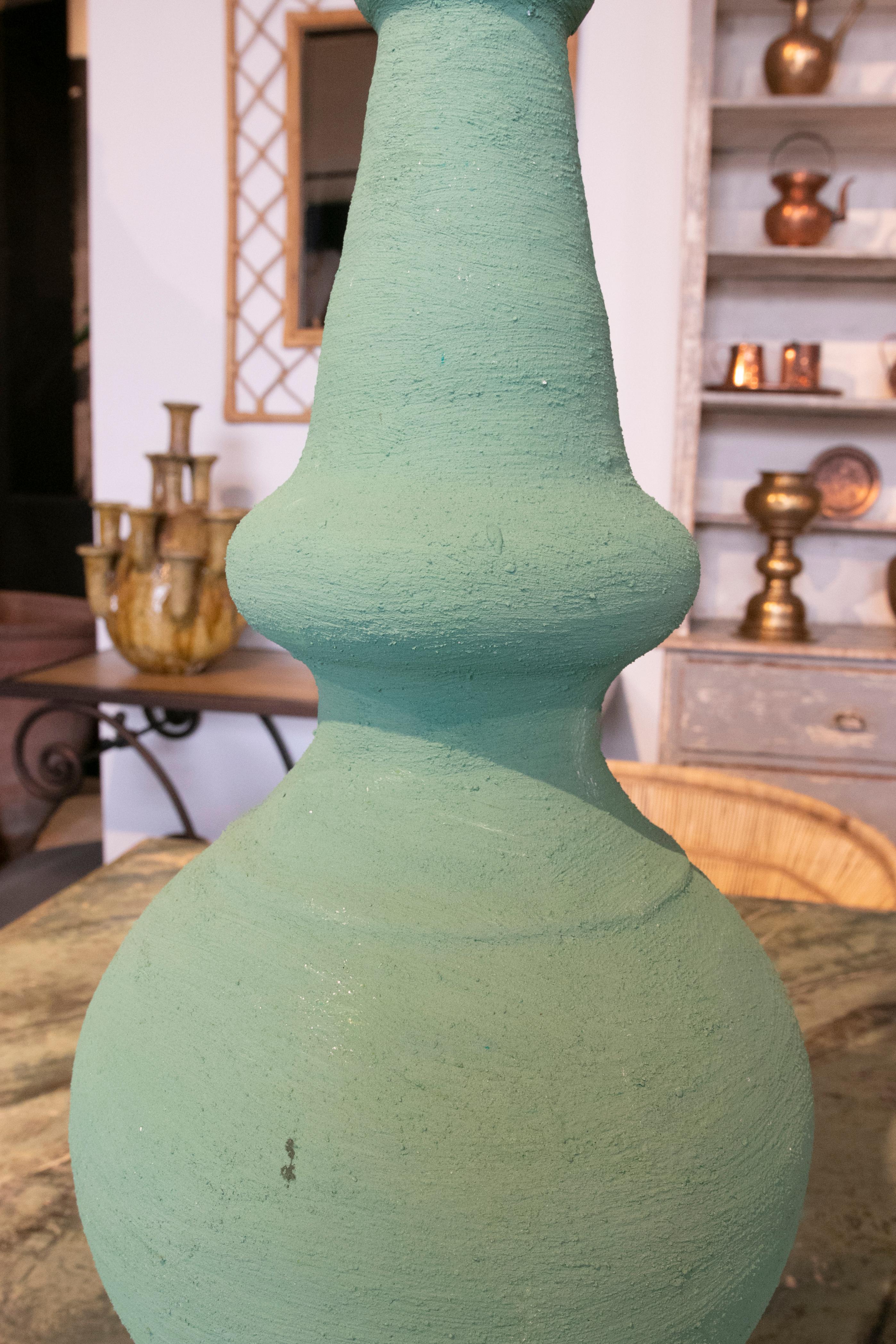 Pair of Ceramic Lamps Painted in Green Colors For Sale 1