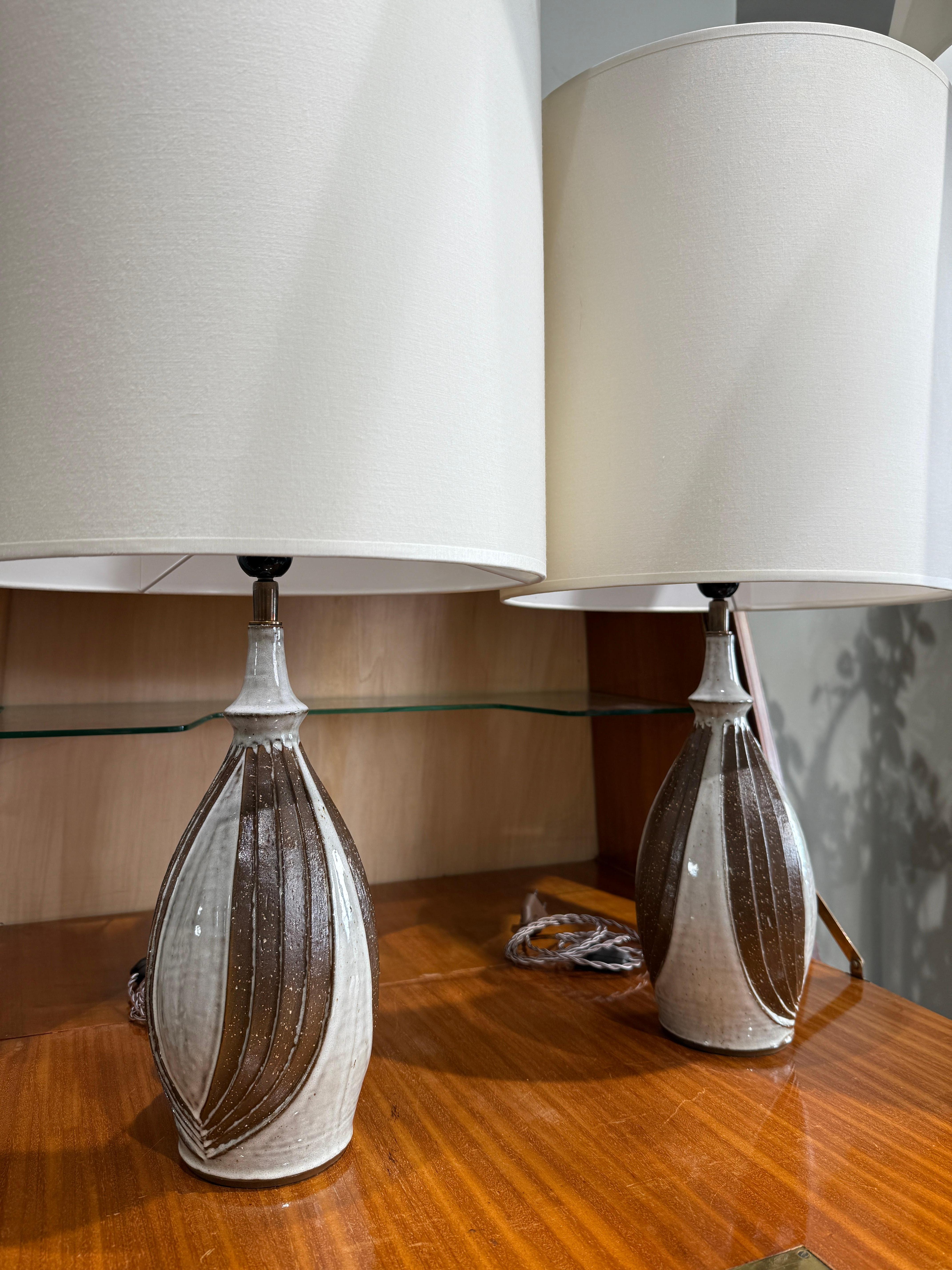 Late 20th Century Pair of ceramic lamps Soholm Denmark 1970 For Sale