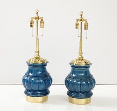 Pair of Ceramic Lamps with a Blue Crackle Glaze