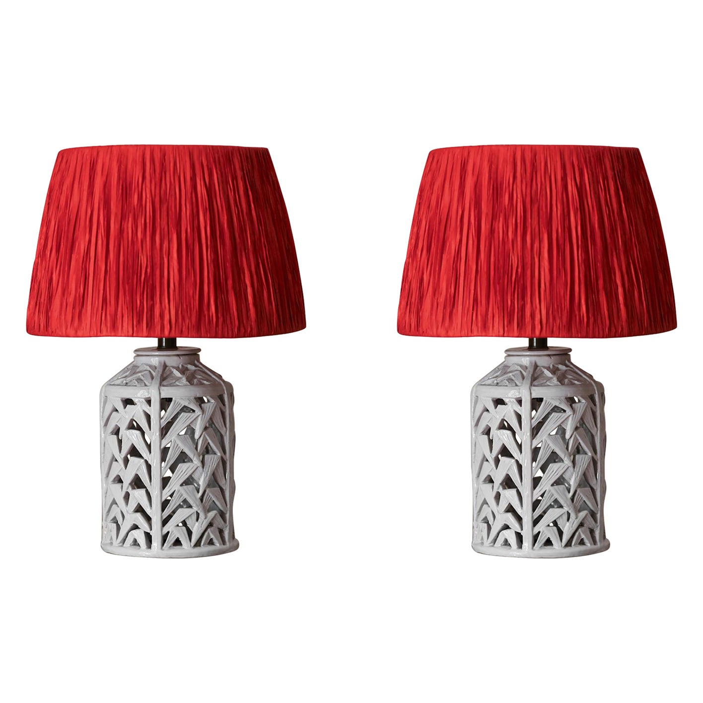 Pair Of Ceramic Lamps With Decorative Motifs
