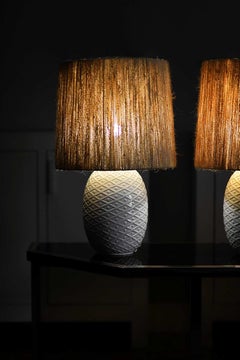 Pair of Ceramic Lamps with Rope Lampshade, 1960s