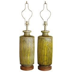 Pair of Ceramic Lamps, Yellow and Brown Variations