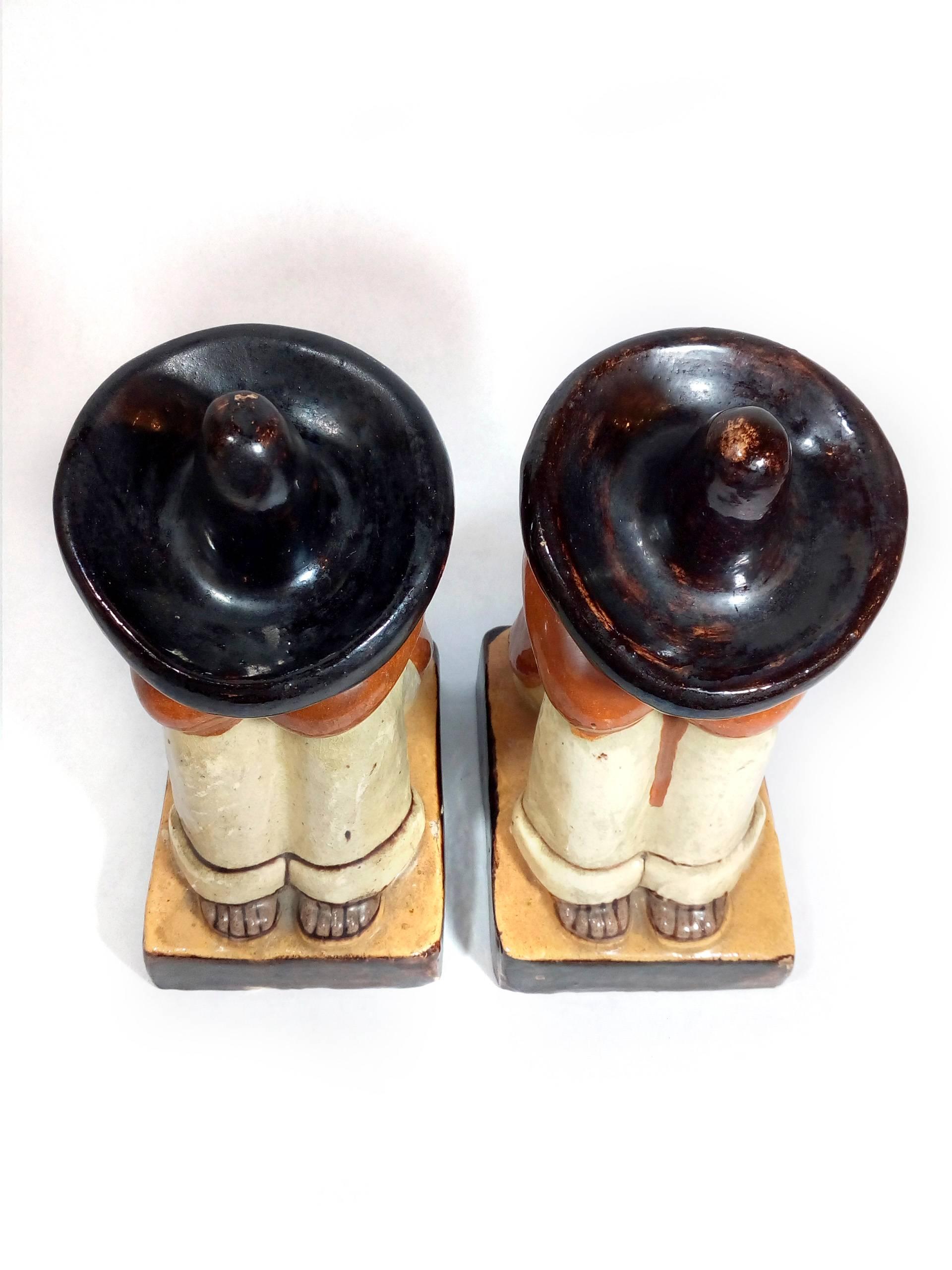 Folk Art Pair of Ceramic Mexican Bookends