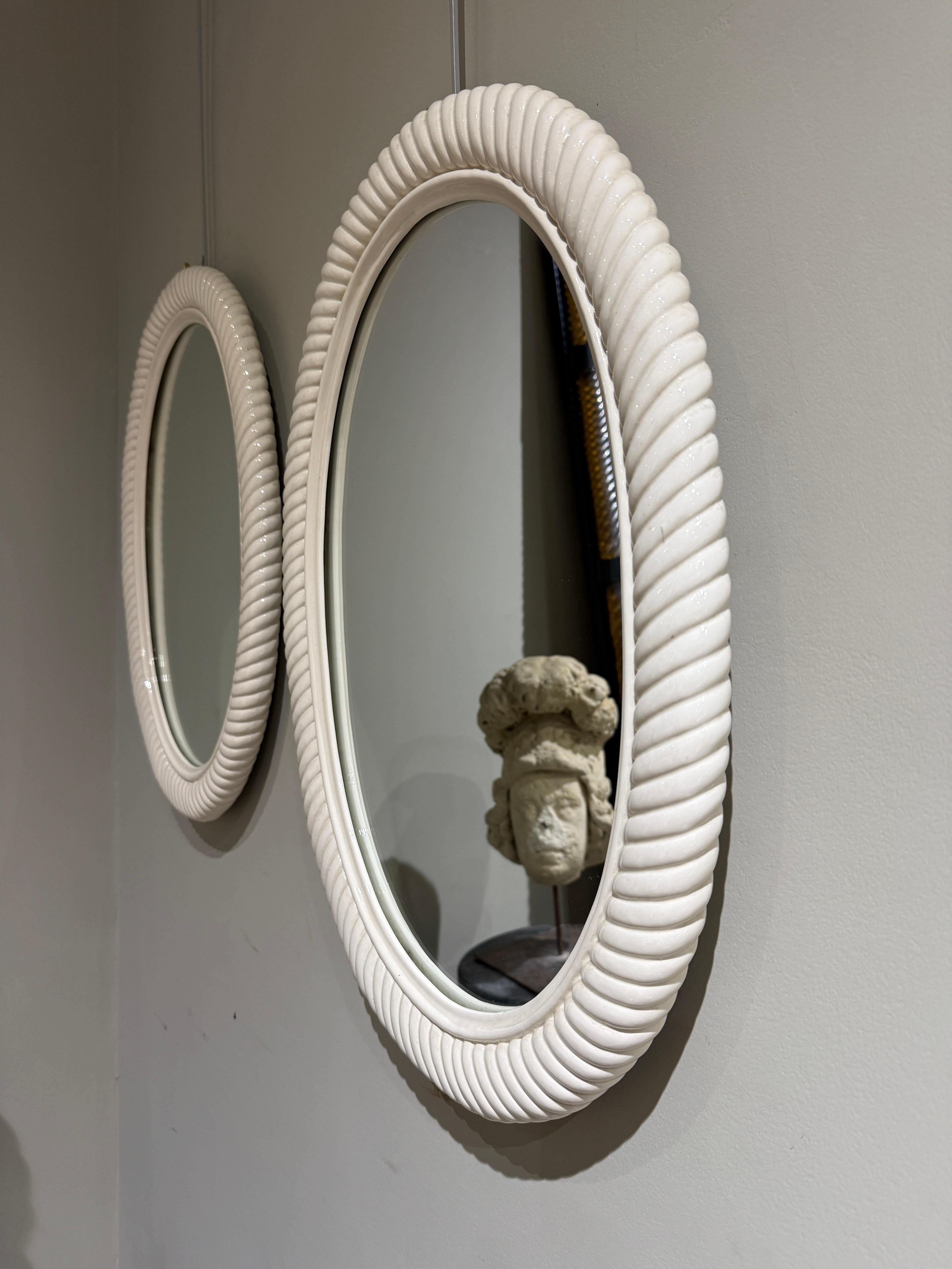 Mid-Century moderno Pair of ceramic mirrors La Farnesiana Parma Italy 1950