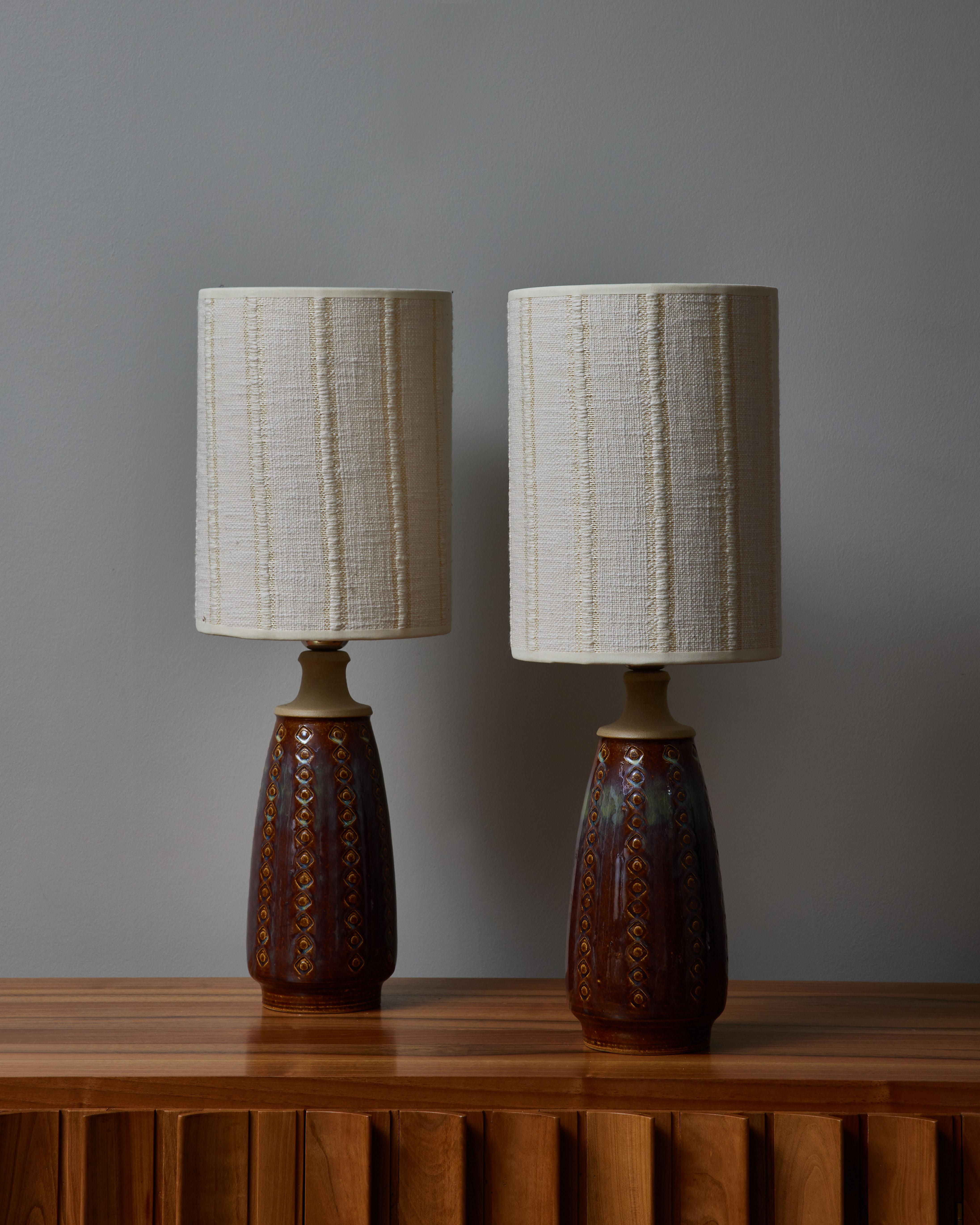 Scandinavian Modern Pair of Ceramic Mod. Table Lamps by Søholm Stentøj