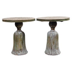 Used Pair of Ceramic Mosaic Tile Top Tassel Tables