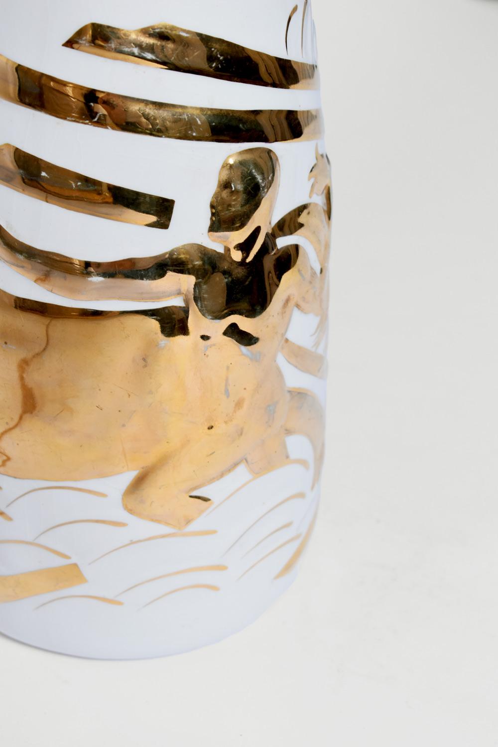 Portuguese Pair of ceramic neoclassical lamps, 1940s For Sale