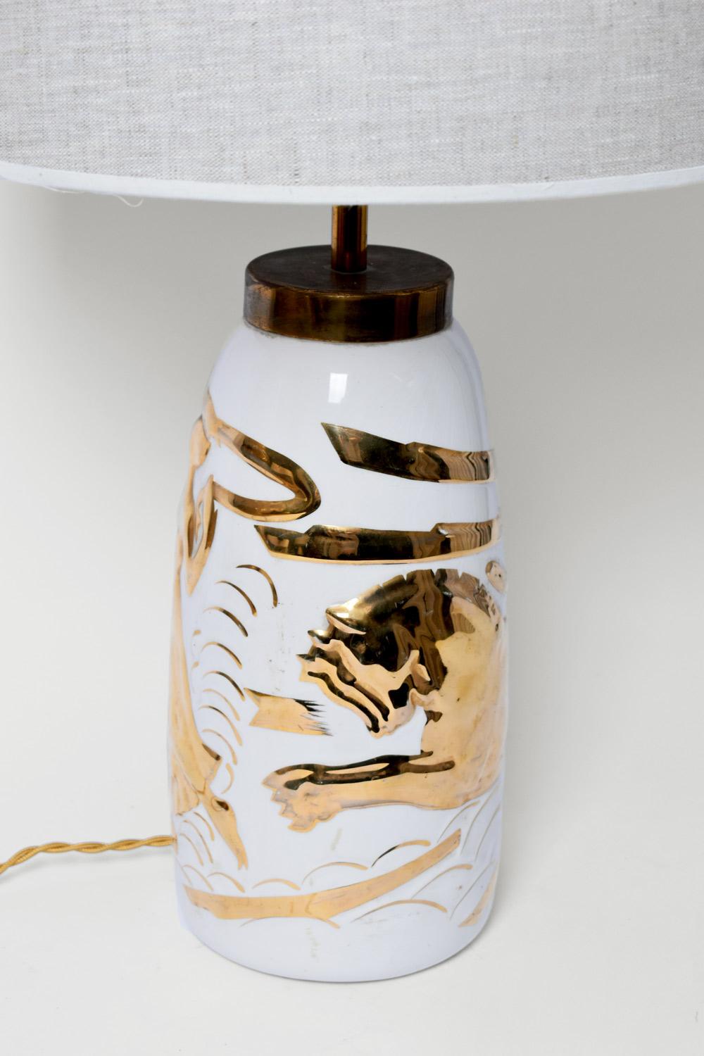 Mid-20th Century Pair of ceramic neoclassical lamps, 1940s For Sale