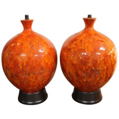 Pair of Ceramic Orange, Yellow, Green Lamps