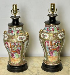 Pair of Ceramic Oriental Table Lamps, Decoration, Bronze, 19th C.
