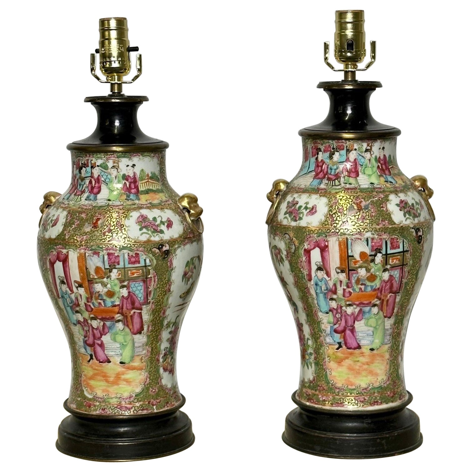 Paire de lampes de bureau orientales en céramique, décoration, bronze, XIXe siècle