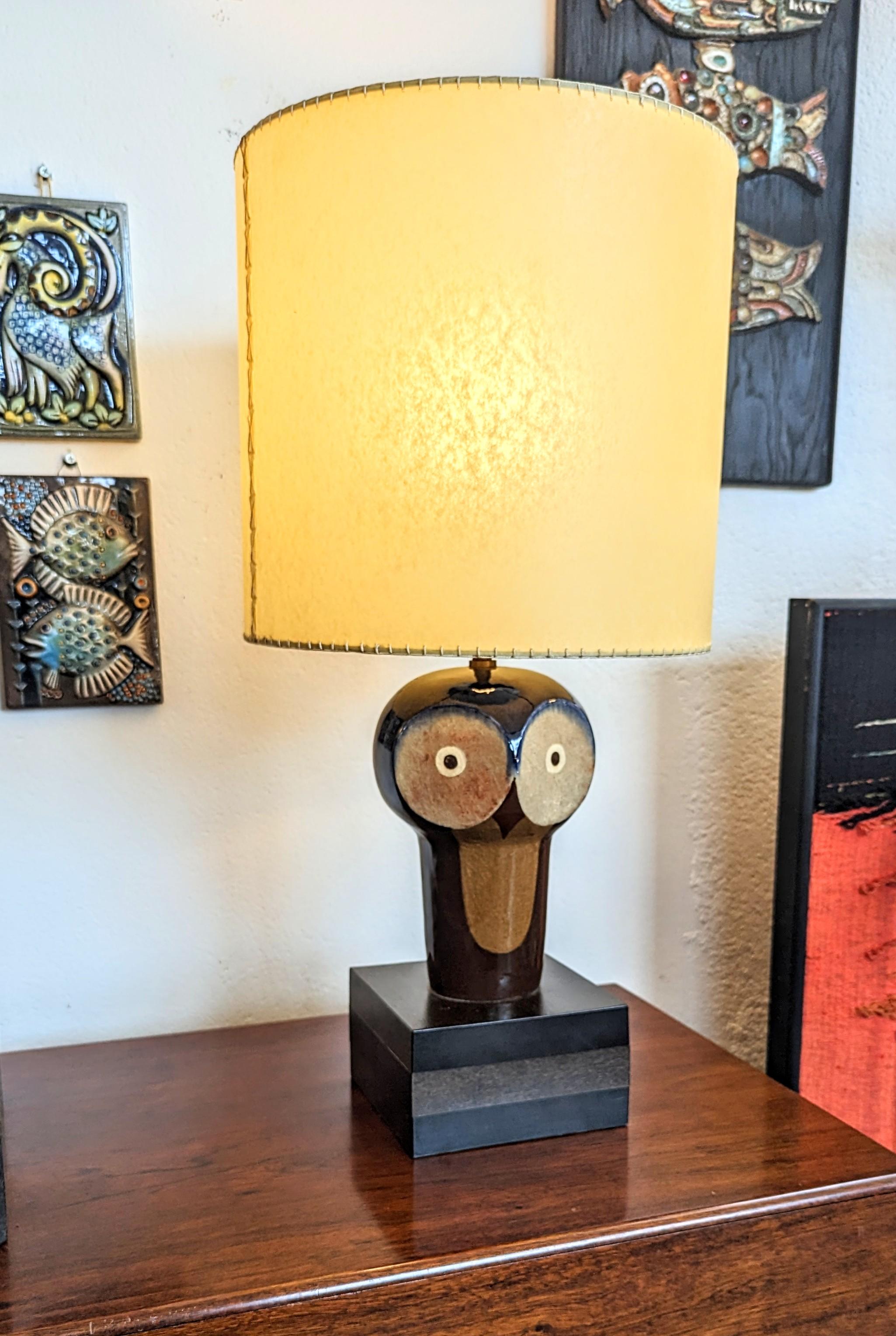 Pair of Ceramic Owl Table Lamps by Jordi Aguadé, Spain 1970s... In Good Condition For Sale In L'Escala, ES