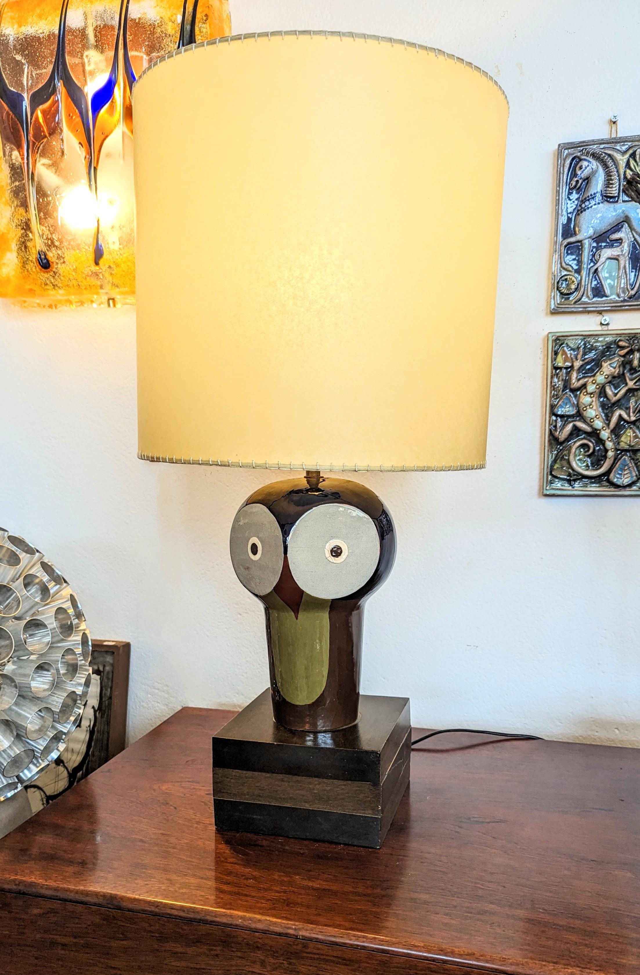 20th Century Pair of Ceramic Owl Table Lamps by Jordi Aguadé, Spain 1970s... For Sale