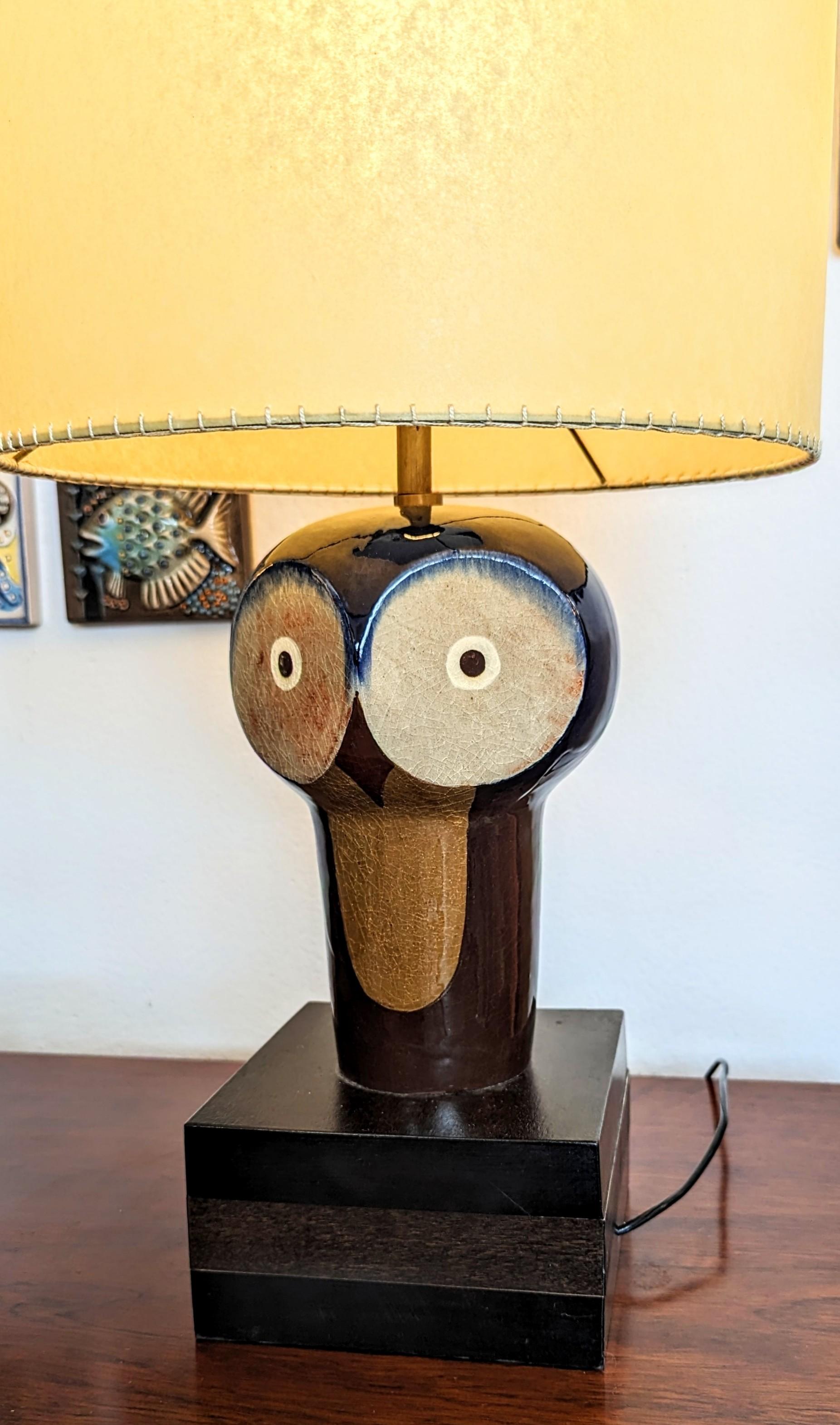 20th Century Pair of Ceramic Owl Table Lamps by Jordi Aguadé, Spain 1970s... For Sale