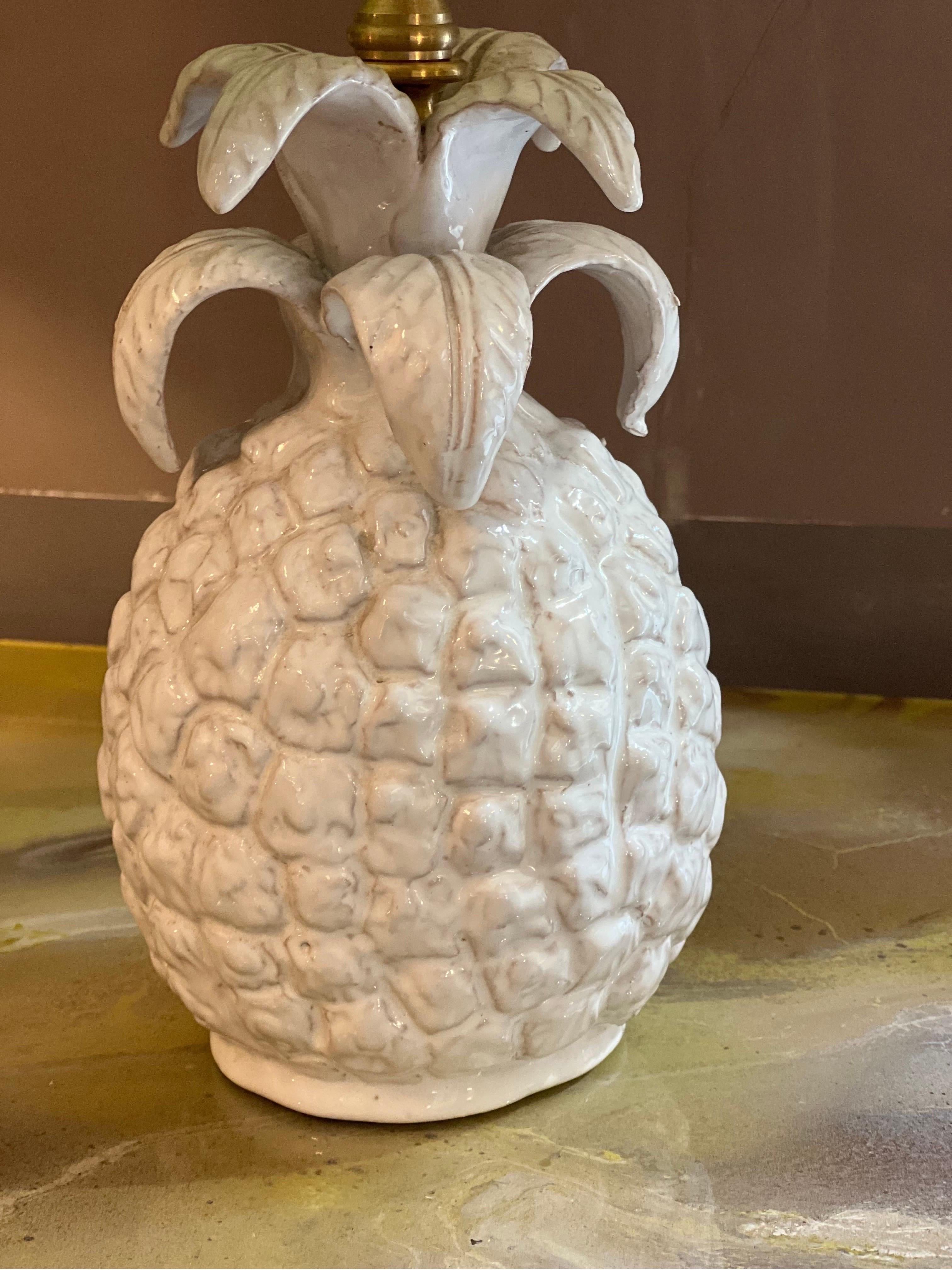 Pair of Ceramic Pineapple Shaped Lamps with our Handctafted Lampshades, 1950s 10