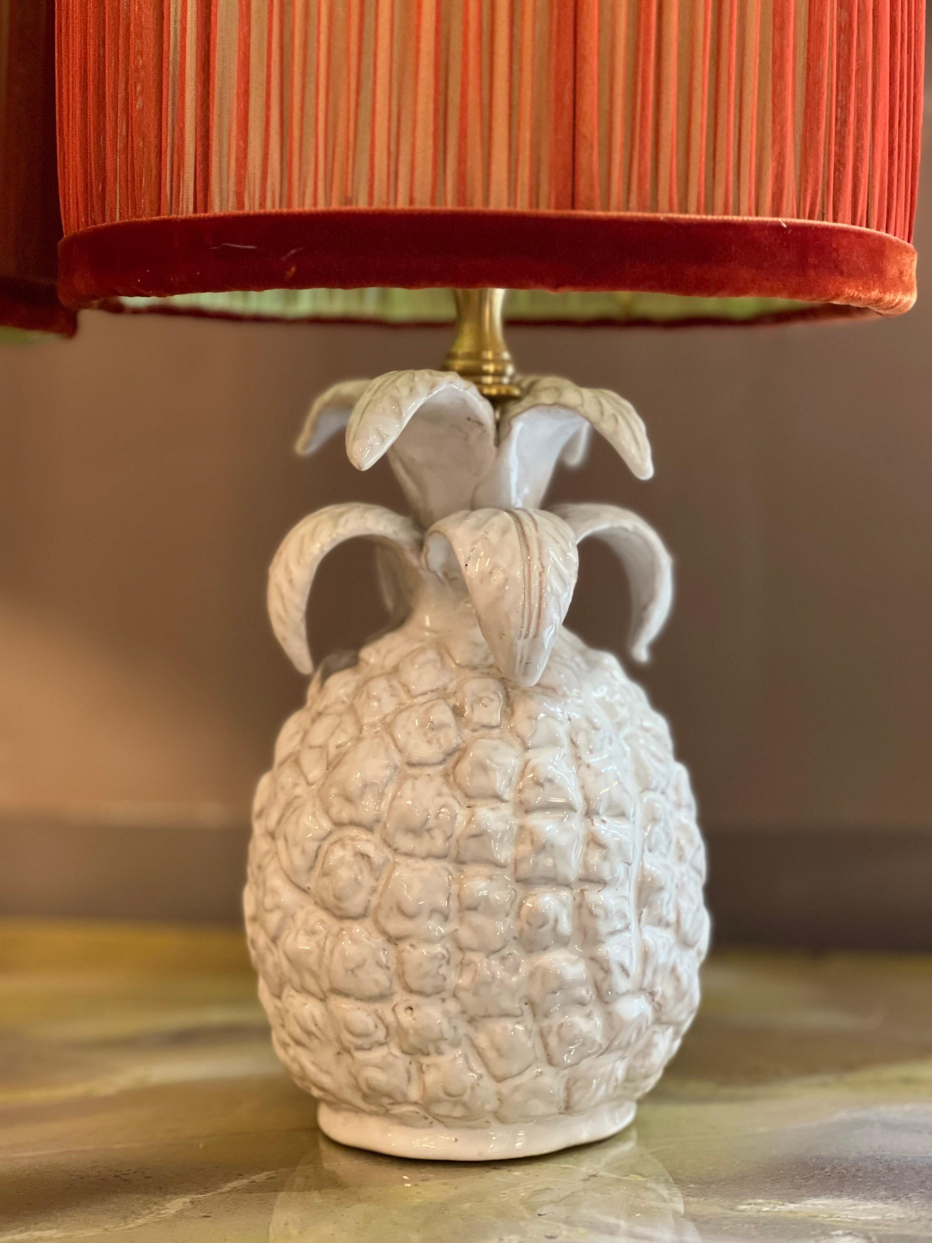 Pair of Ceramic Pineapple Shaped Lamps with our Handctafted Lampshades, 1950s 12