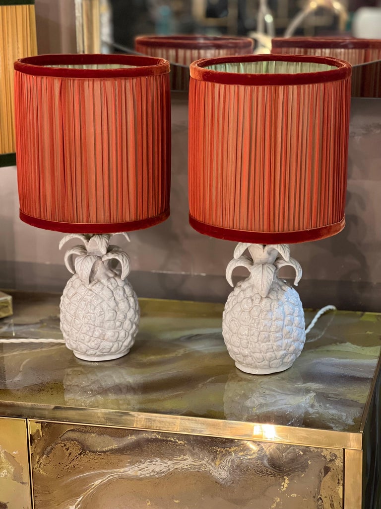 Pair of Ceramic Pineapple Shaped Lamps with our Handctafted Lampshades ...