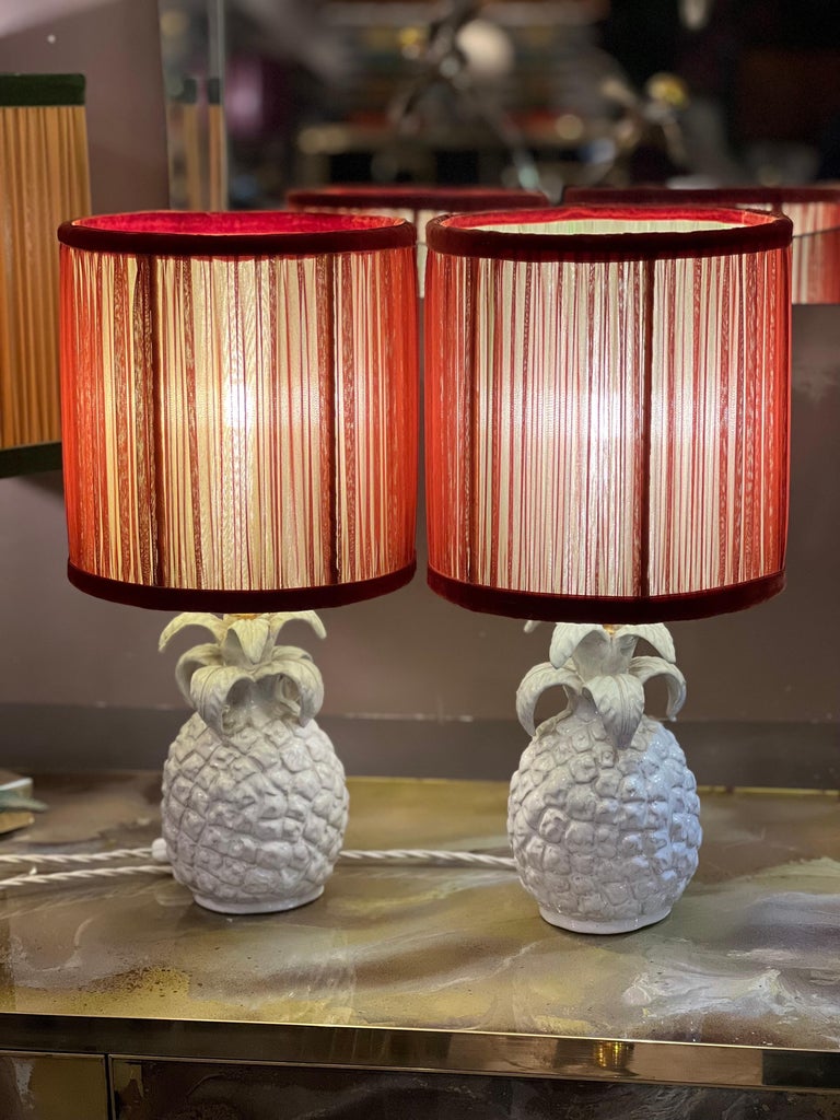 Pair of Ceramic Pineapple Shaped Lamps with our Handctafted Lampshades ...