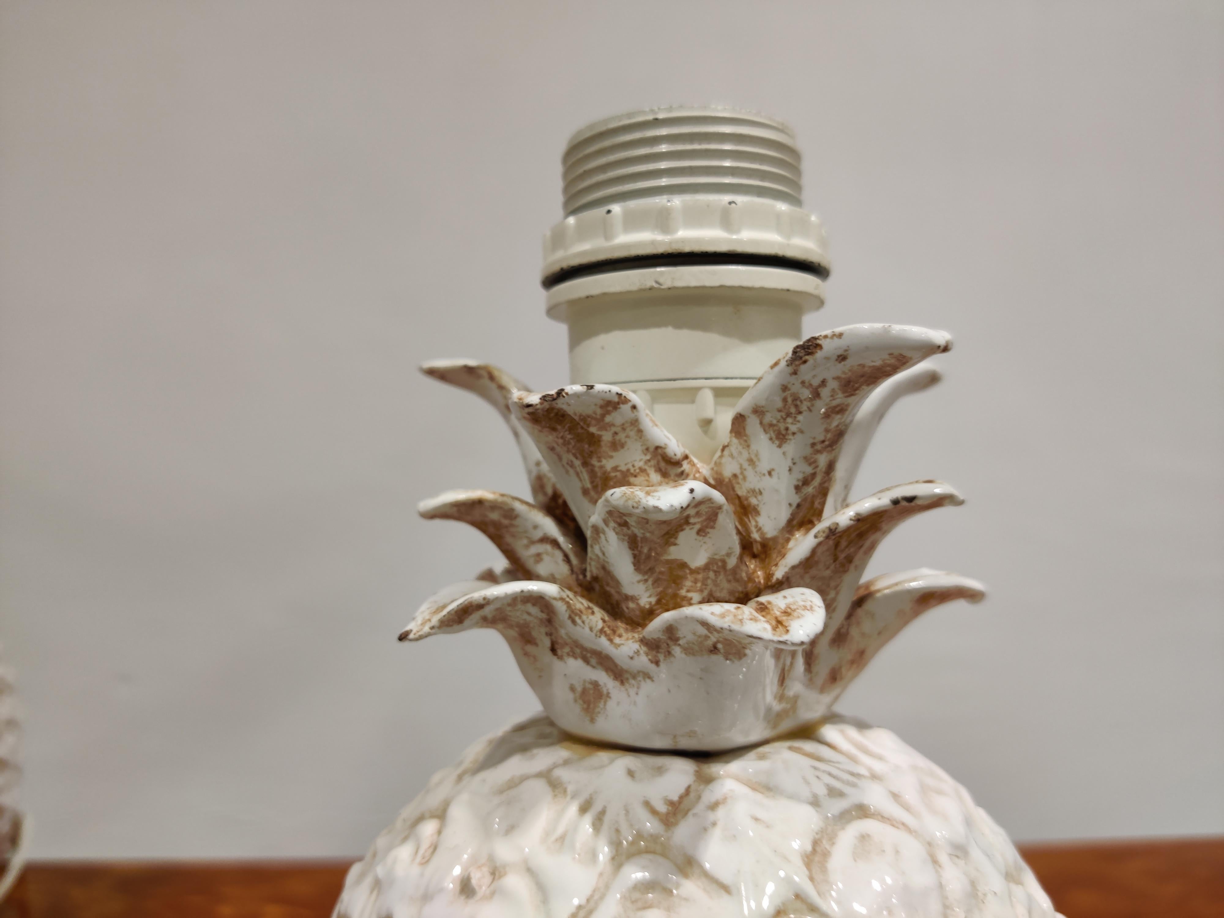Italian Pair of Ceramic Pineapple Table Lamps, Italy, 1960s