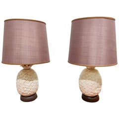 Pair of Ceramic Pineapple Table Lamps, Italy, 1960s
