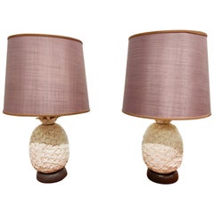 Pair of Ceramic Pineapple Table Lamps, Italy, 1960s