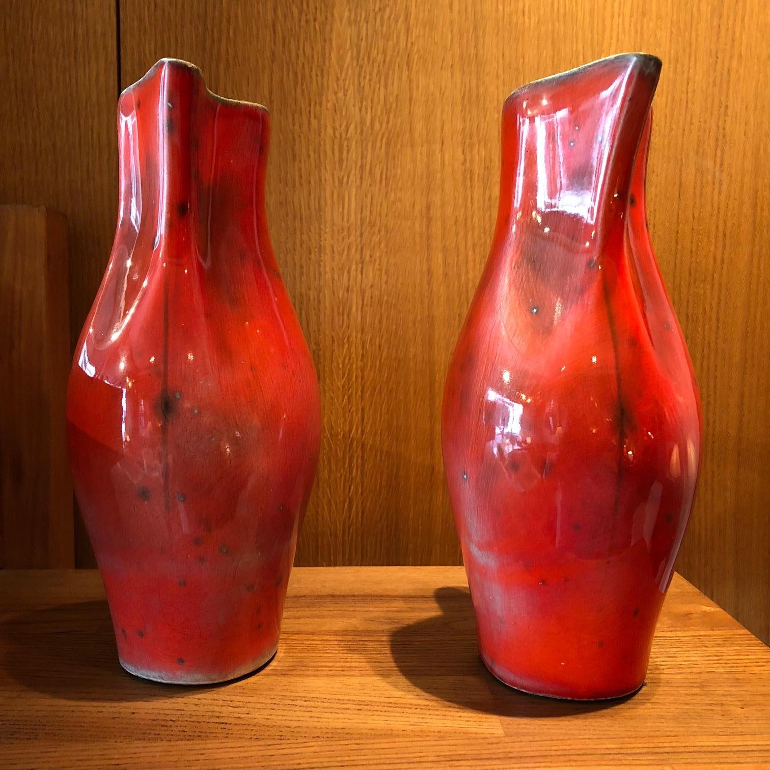 Glazed Pair of ceramic pitchers by Georges Jouve