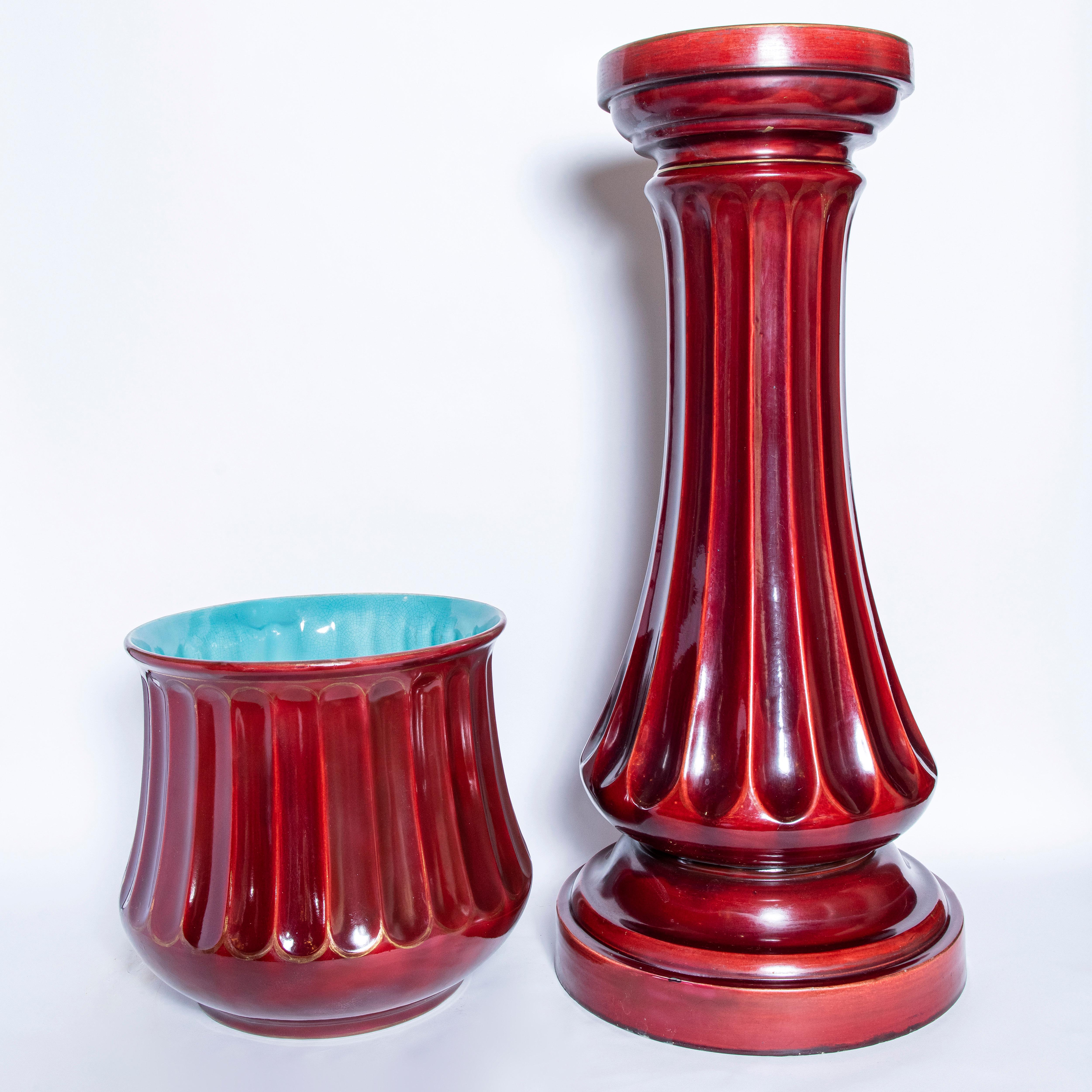Neoclassico Coppia di fioriere in ceramica, attribuite a Sarreguemines, Francia, fine XIX secolo in vendita