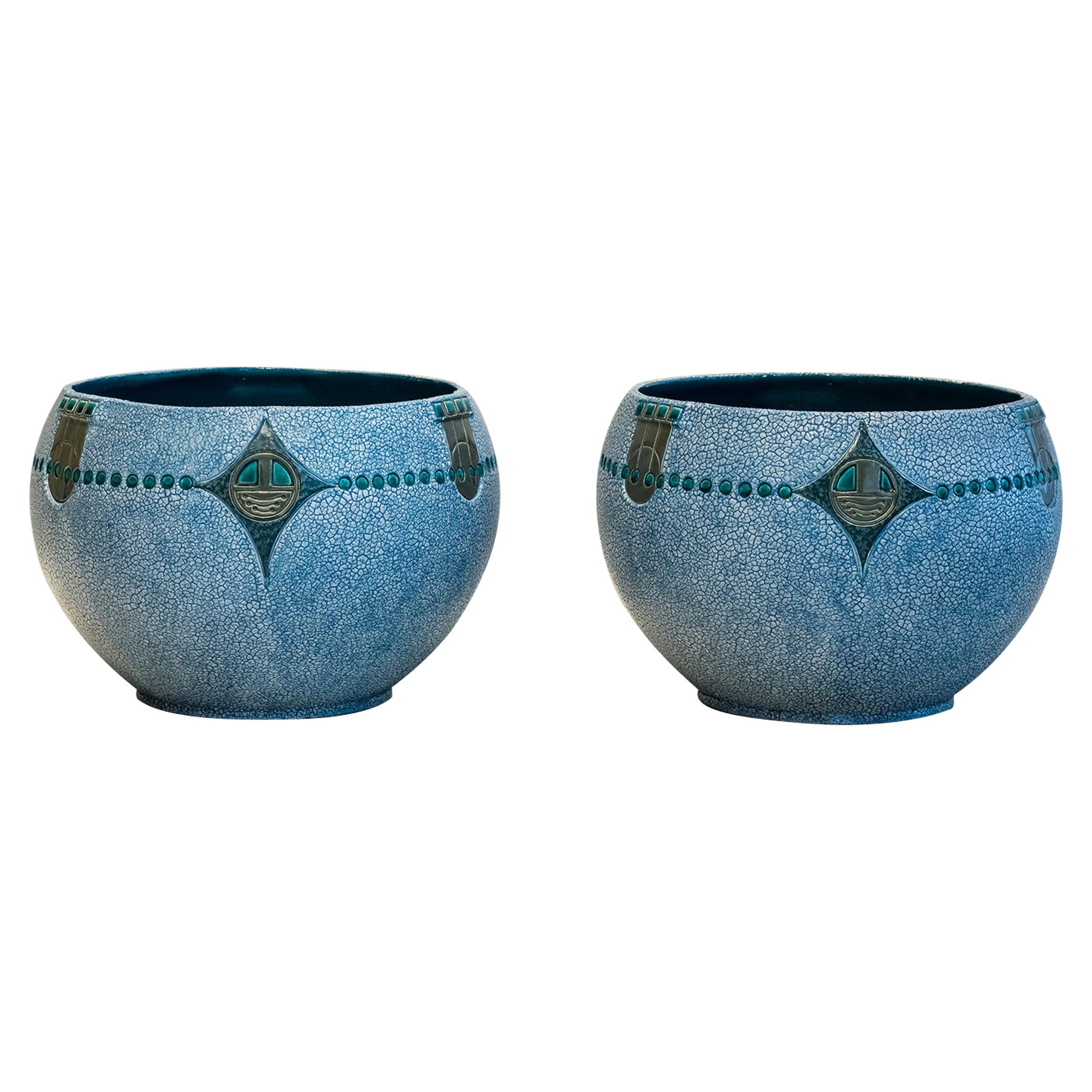 Pair of Ceramic Planters Signed Austria, Vienna Secession Period, circa 1900